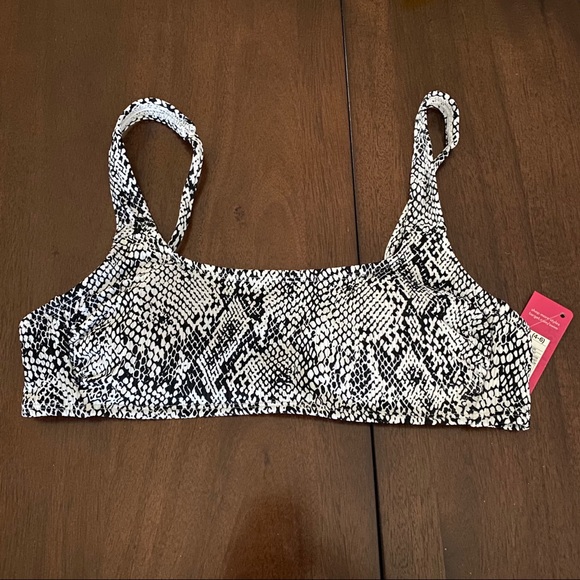 🌞Ribbed Bralette Bikini Top White Snakeskin Print - Picture 2 of 7